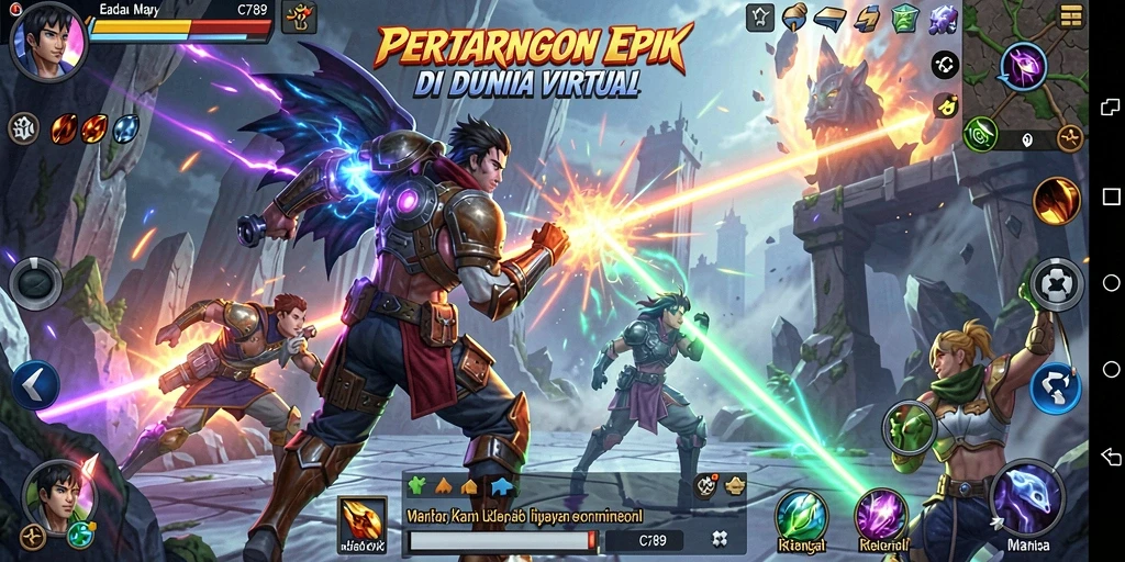 Gameplay seru C789 dengan karakter beragam dan arena pertarungan.