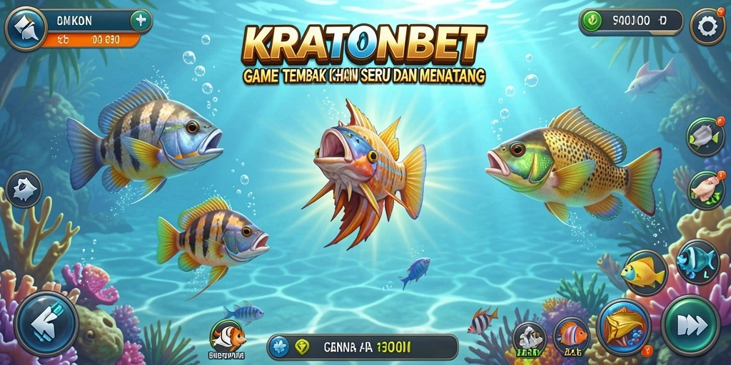 Screenshot KRATONBET menunjukkan aksi seru dalam menembak ikan.