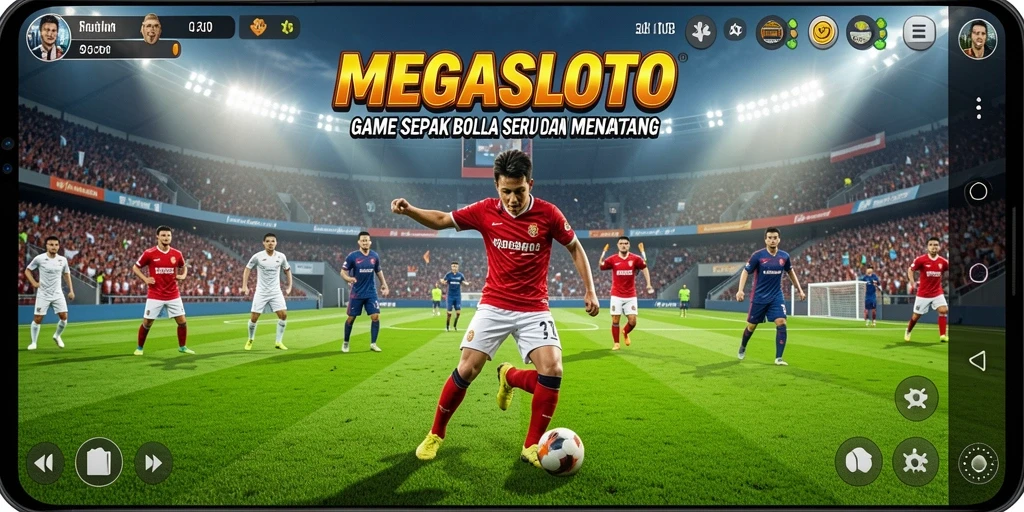 Tampilan gameplay <strong>MEGASLOTO</strong> yang mendebarkan dengan aksi sepak bola seru.