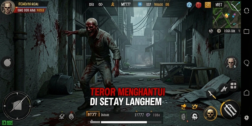 Tangkapan layar dari gameplay menegangkan MT777 yang penuh dengan kegelapan.
